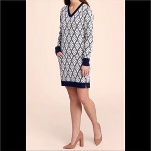 Hatley XL Jacquard Sweater Dress black white diamond cotton blend